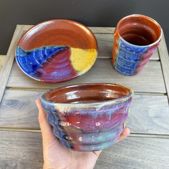 Handmade and Painted Ceramic Plates, Bowl, and Cup - Picture 5 of 12